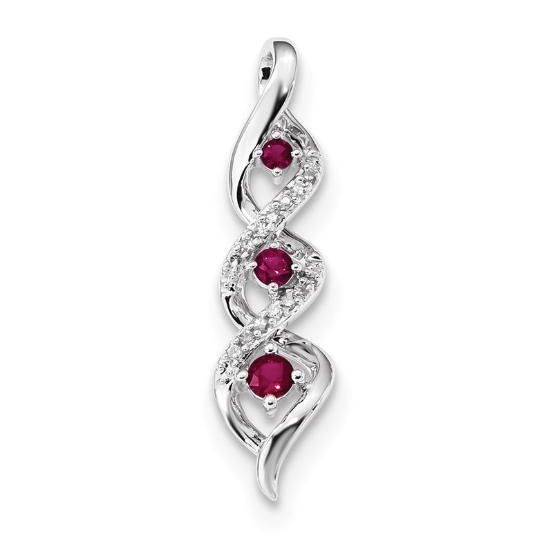 14k White Gold Real Diamond & Ruby Chain Slide