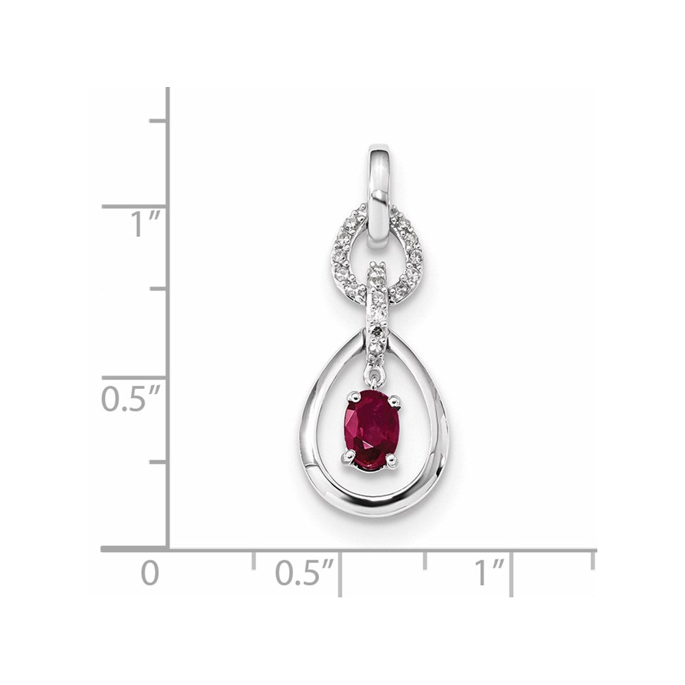 14k White Gold Real Diamond and Ruby Dangle Pendant