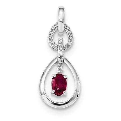 14k White Gold Real Diamond and Ruby Dangle Pendant