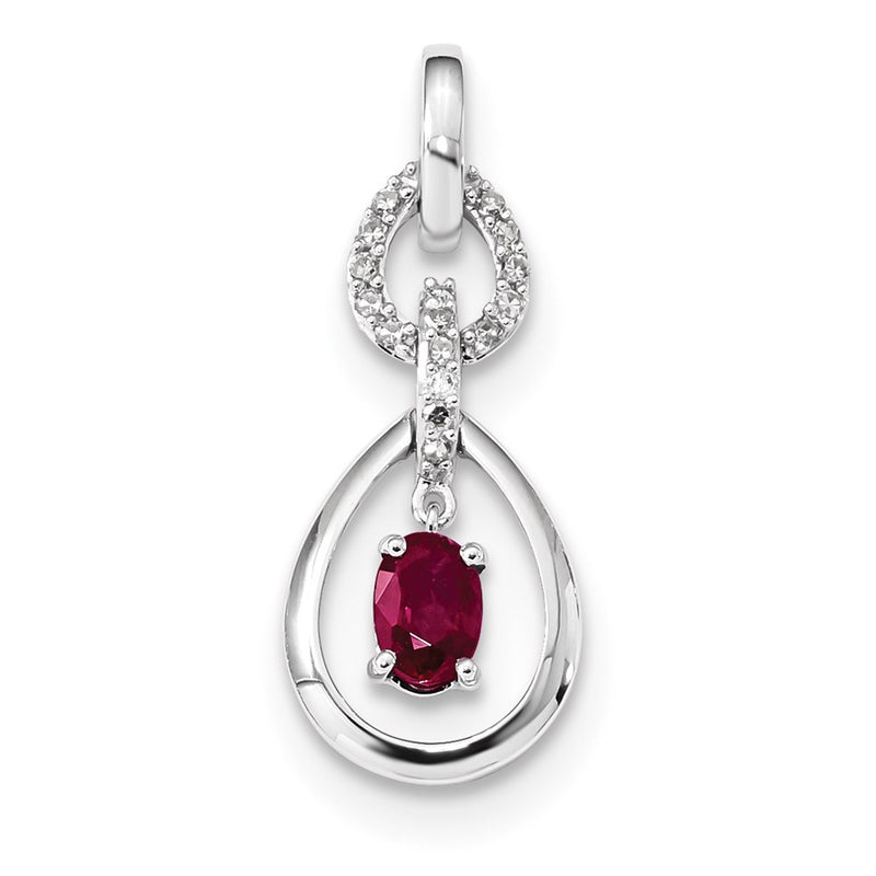 14k White Gold Real Diamond and Ruby Dangle Pendant
