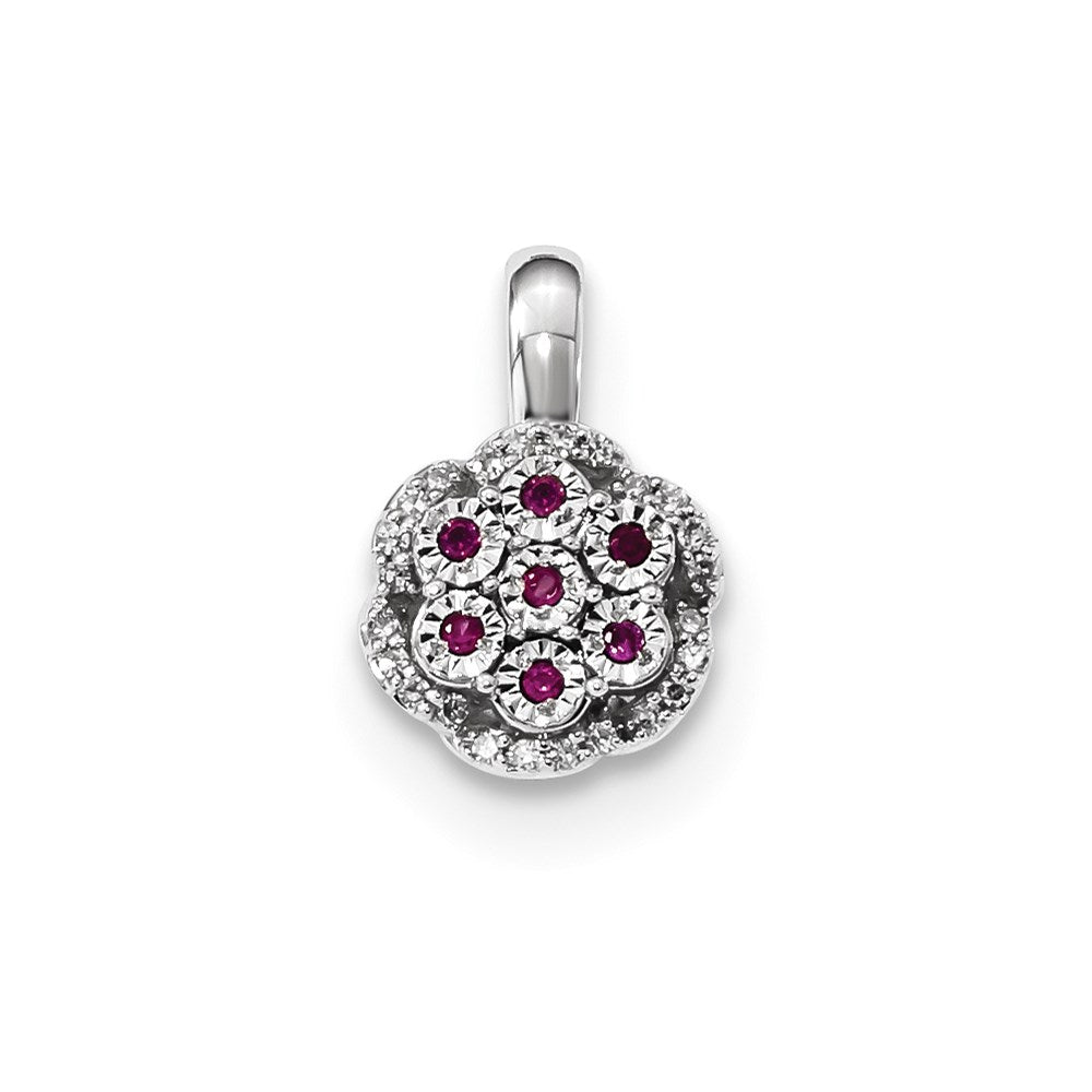 14k White Gold Diamond and Ruby Pendant
