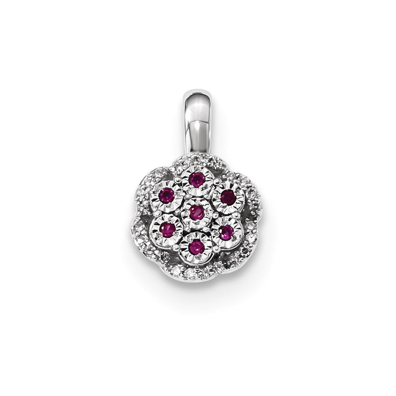 14k White Gold Diamond and Ruby Pendant