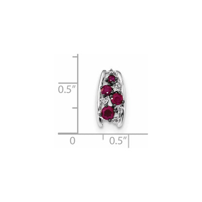 14k White Gold Real Diamond and Ruby Polished Chain Slide