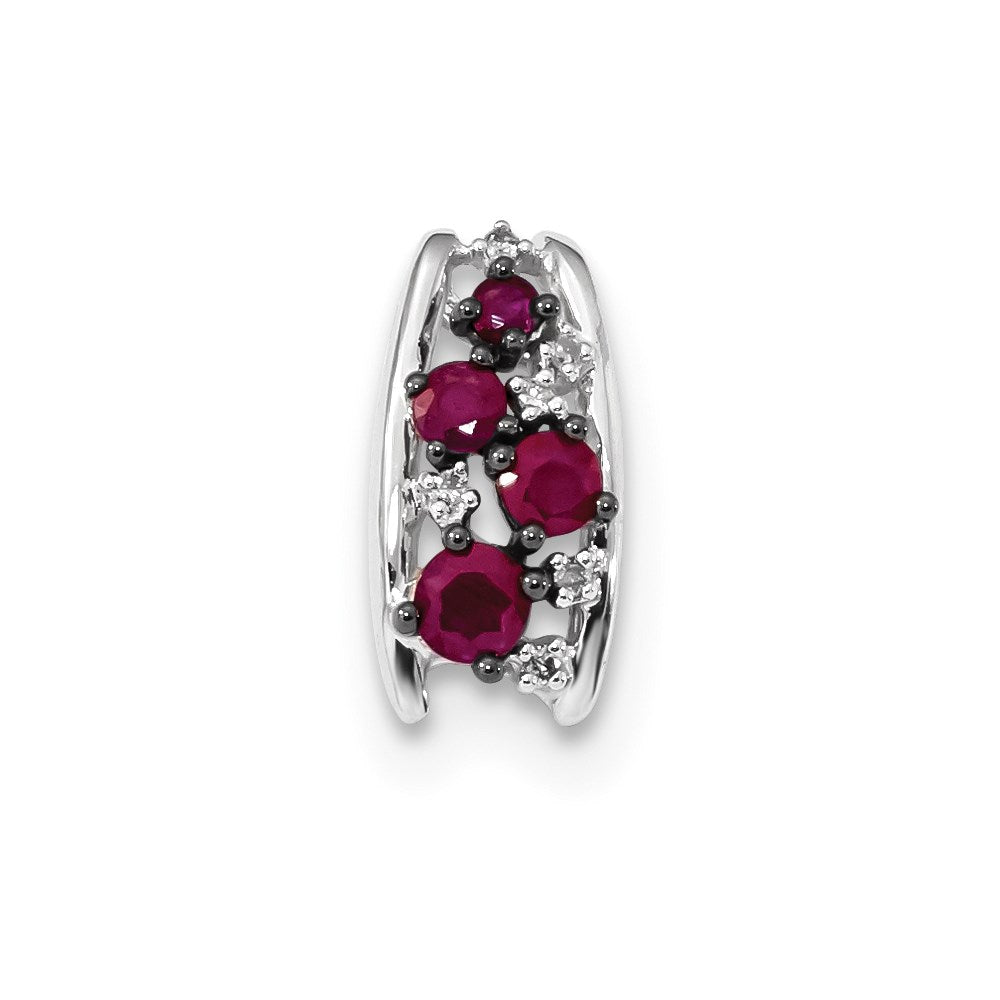 14k White Gold Real Diamond and Ruby Polished Chain Slide