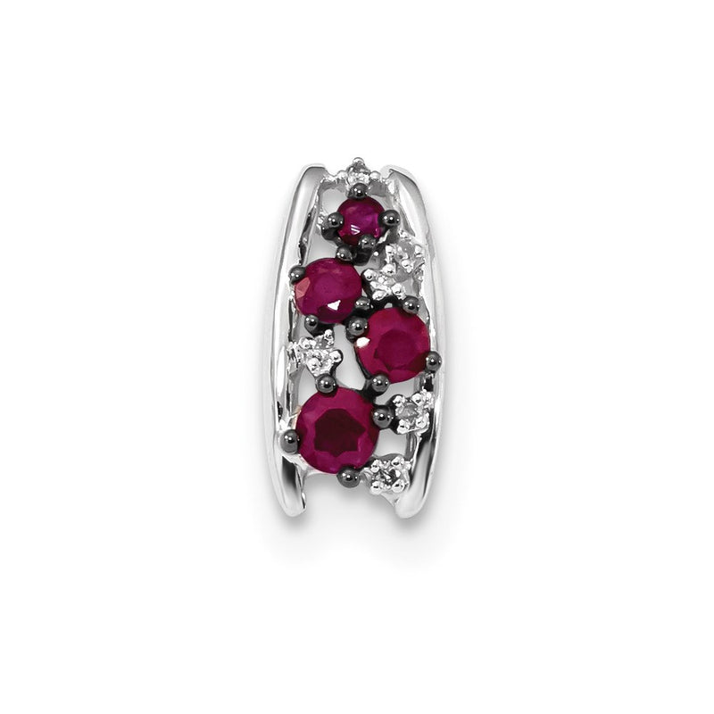14k White Gold Real Diamond and Ruby Polished Chain Slide