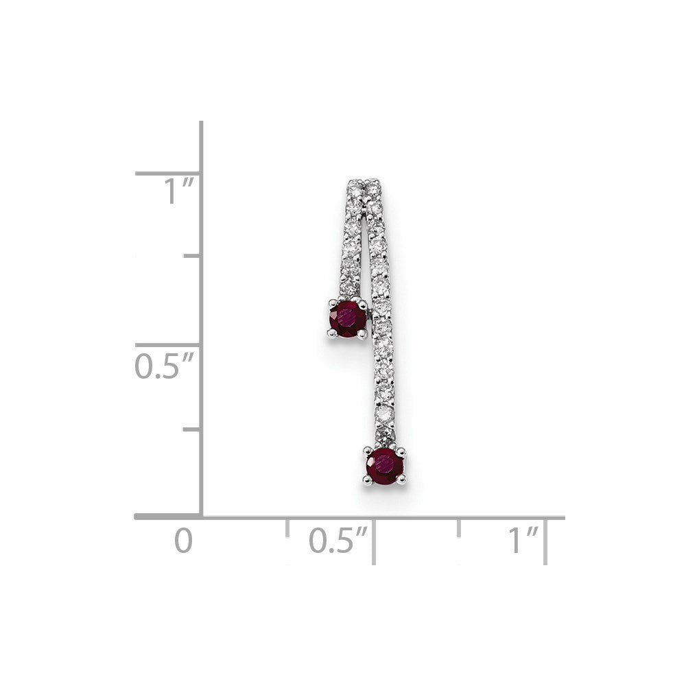 14k White Gold Diamond and Ruby Polished Chain Slide