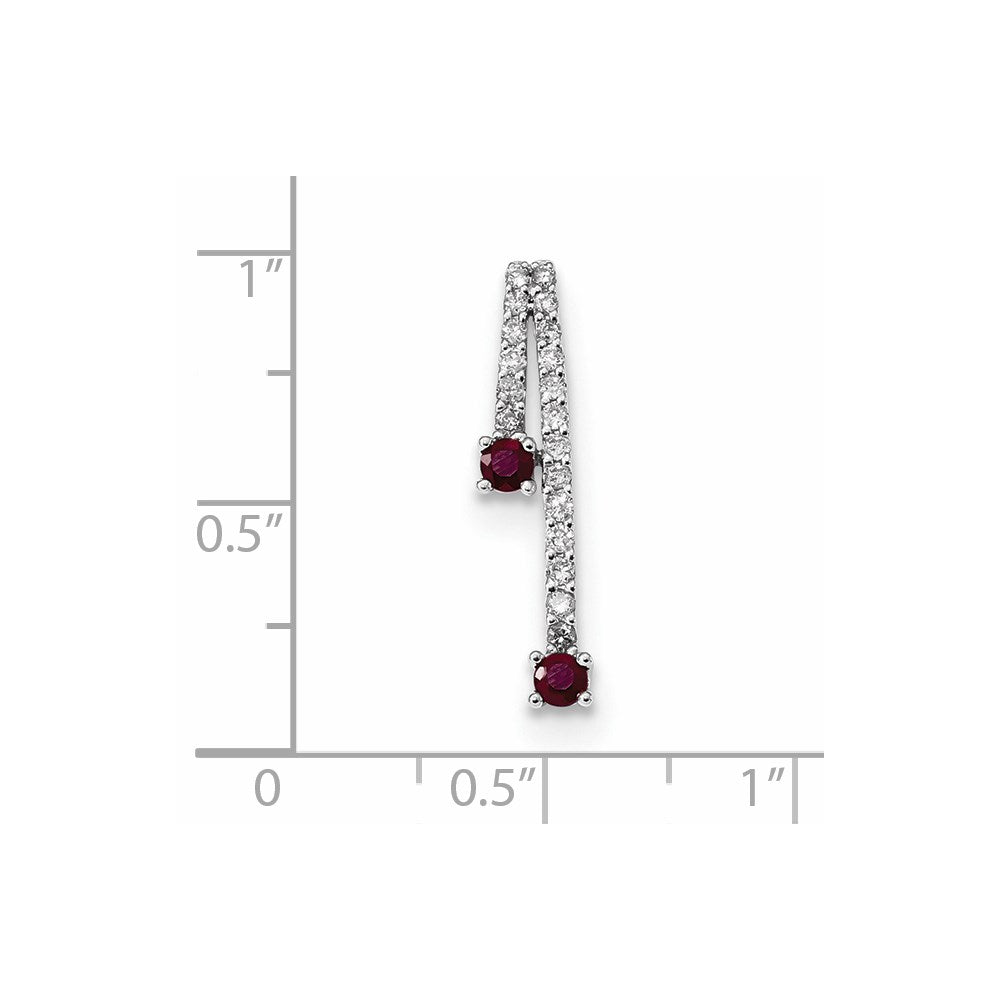 14k White Gold Diamond and Ruby Polished Chain Slide
