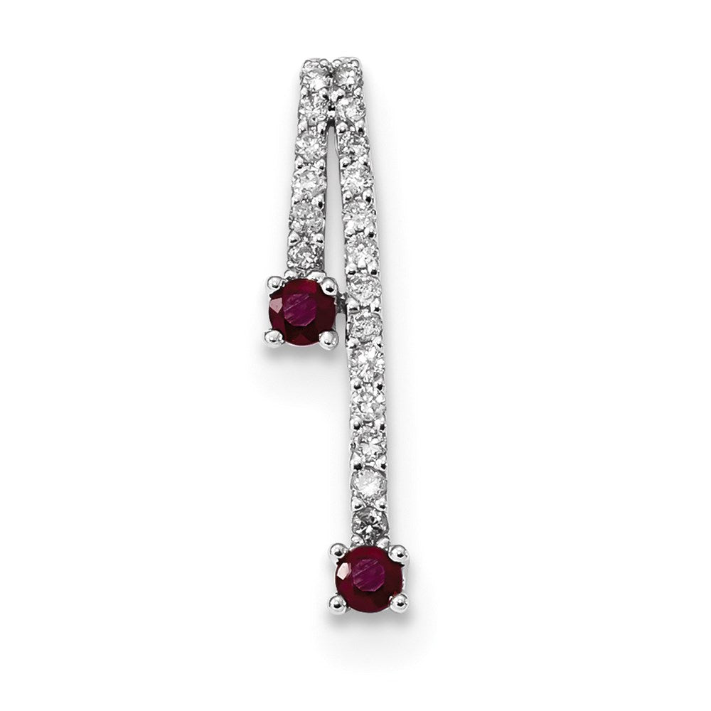 14k White Gold Diamond and Ruby Polished Chain Slide