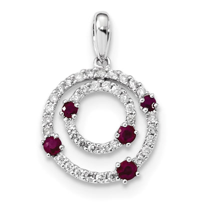 14k White Gold Diamond and Ruby Round Polished Pendant