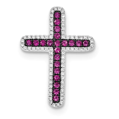 14k White Gold Diamond and Ruby Cross Slide