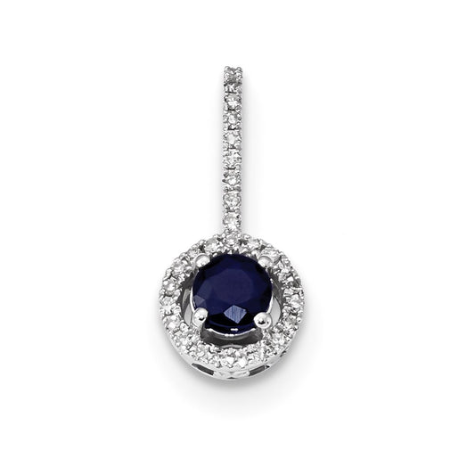 14k White Gold Real Diamond & Sapphire Pendant