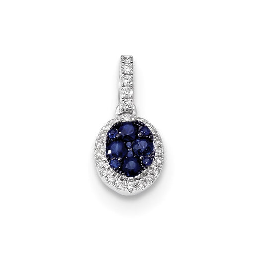 14k White Gold Real Diamond and Blue Sapphire Pendant