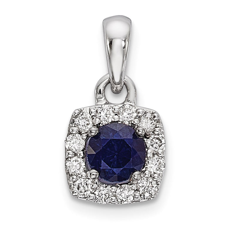14k White Gold Real Diamond & Sapphire Pendant