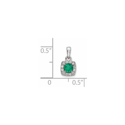 14k White Gold Real Diamond & Emerald Pendant