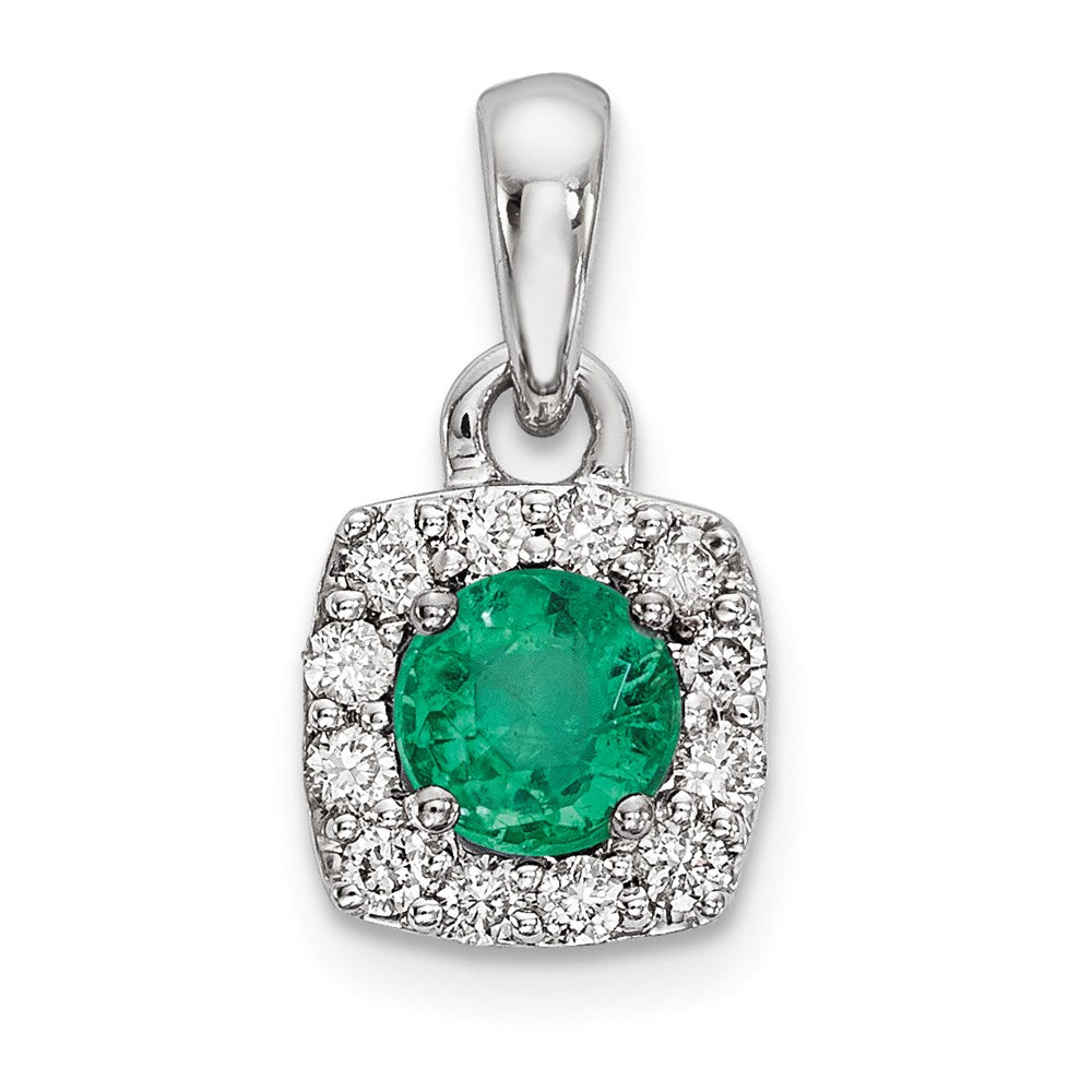 14k White Gold Real Diamond & Emerald Pendant