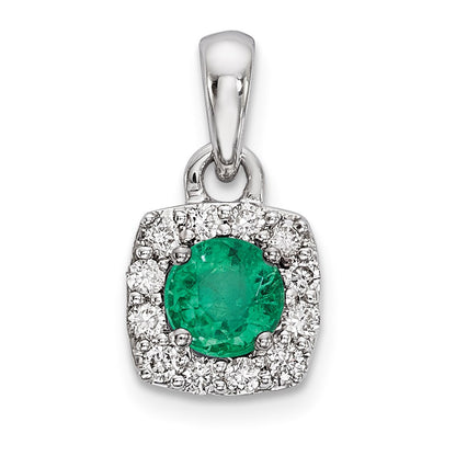 14k White Gold Real Diamond & Emerald Pendant