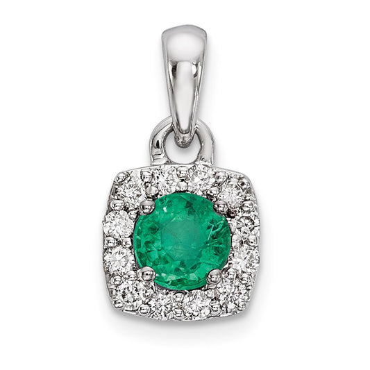 14k White Gold Real Diamond & Emerald Pendant