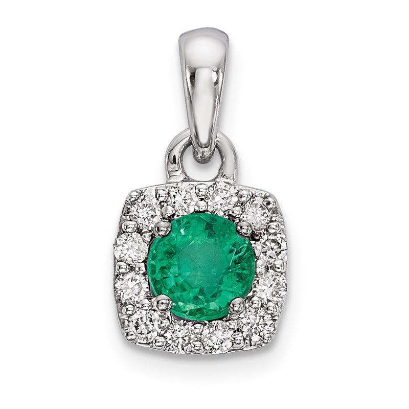 14k White Gold Real Diamond & Emerald Pendant