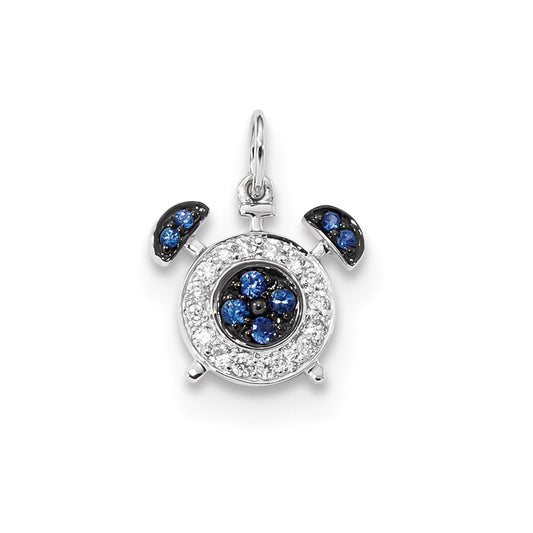 14k White Gold Diamond and Sapphire Alarm Clock Pendant