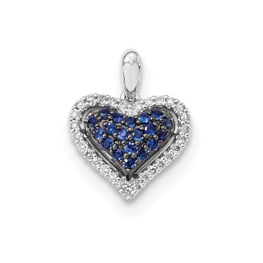 14k White Gold Diamond and Blue Sapphire Heart Pendant