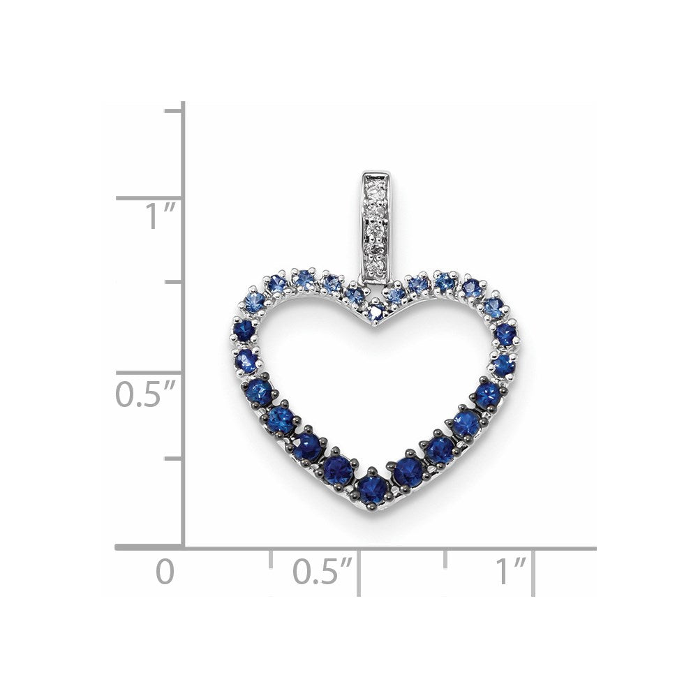 14k White Gold Diamond and Blue Sapphire Heart Pendant