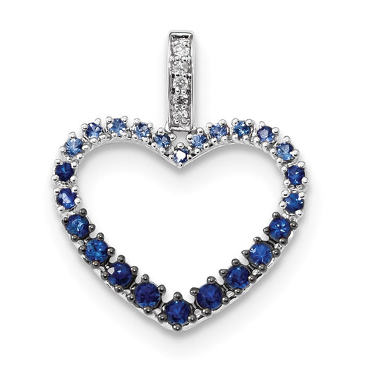 14k White Gold Diamond and Blue Sapphire Heart Pendant