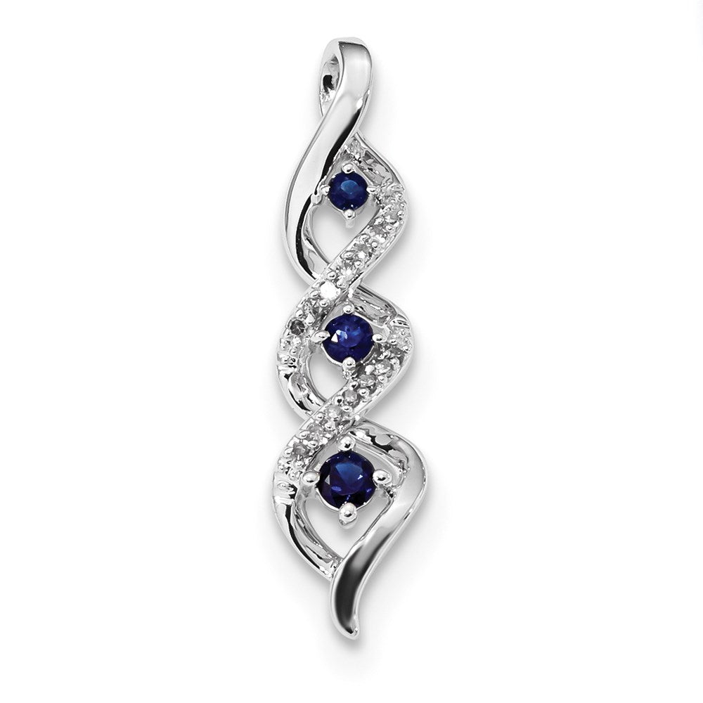 14k White Gold Real Diamond & Blue Sapphire Chain Slide