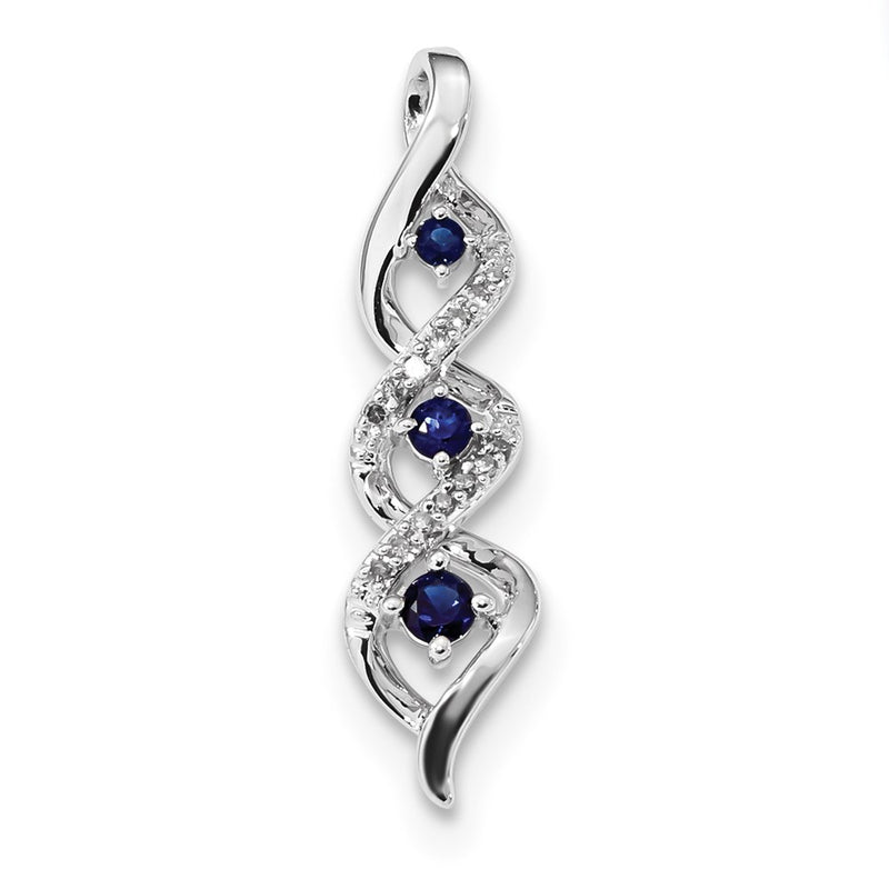 14k White Gold Real Diamond & Blue Sapphire Chain Slide