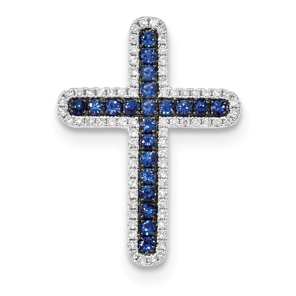 14k White Gold Diamond and Sapphire Cross Slide
