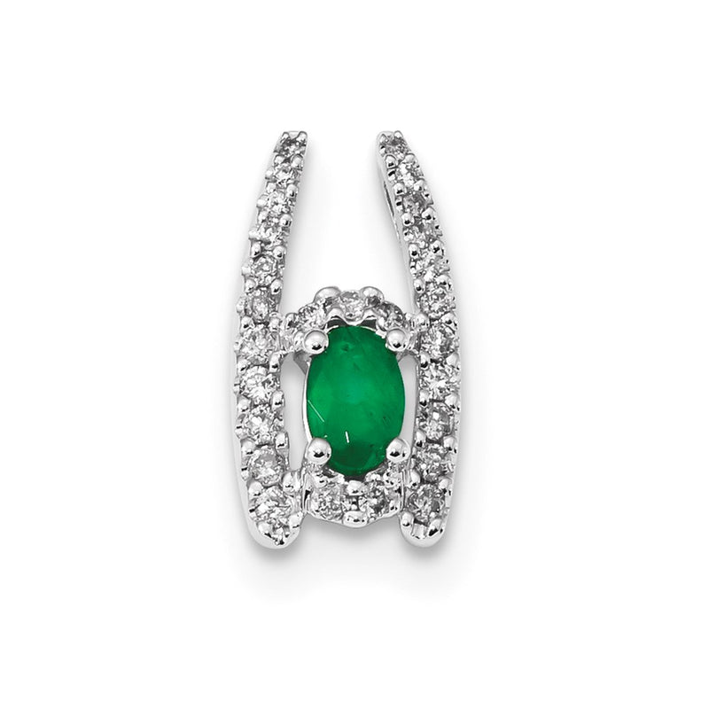 14k White Gold Real Diamond and Emerald Polished Chain Slide