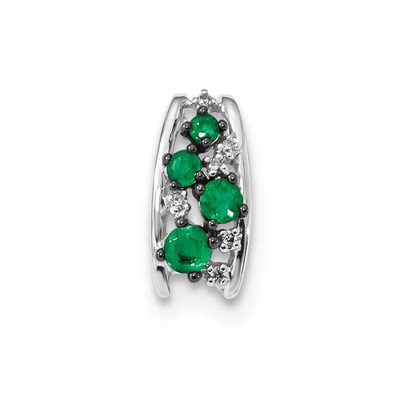 14k White Gold Real Diamond and Emerald Polished Chain Slide