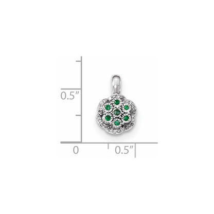 14k White Gold Real Diamond & Emerald Pendant