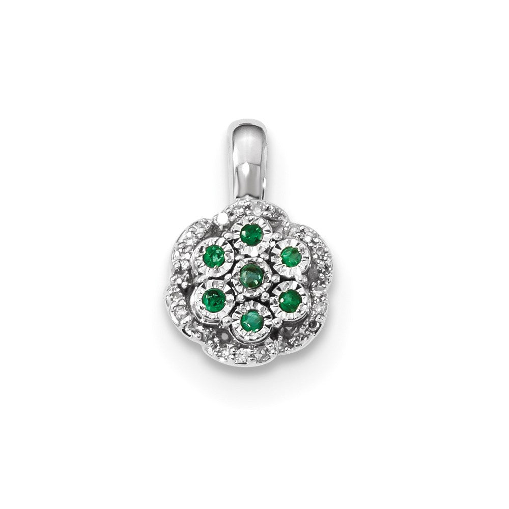 14k White Gold Real Diamond & Emerald Pendant