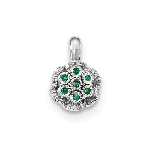 14k White Gold Real Diamond & Emerald Pendant