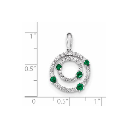 14k White Gold Real Diamond and Emerald Round Polished Circle Pendant