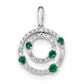 14k White Gold Real Diamond and Emerald Round Polished Circle Pendant