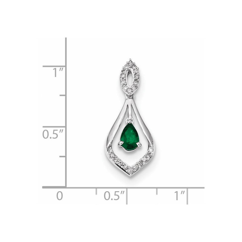 14k White Gold Real Diamond and Emerald Dangle Pendant