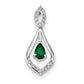 14k White Gold Real Diamond and Emerald Dangle Pendant