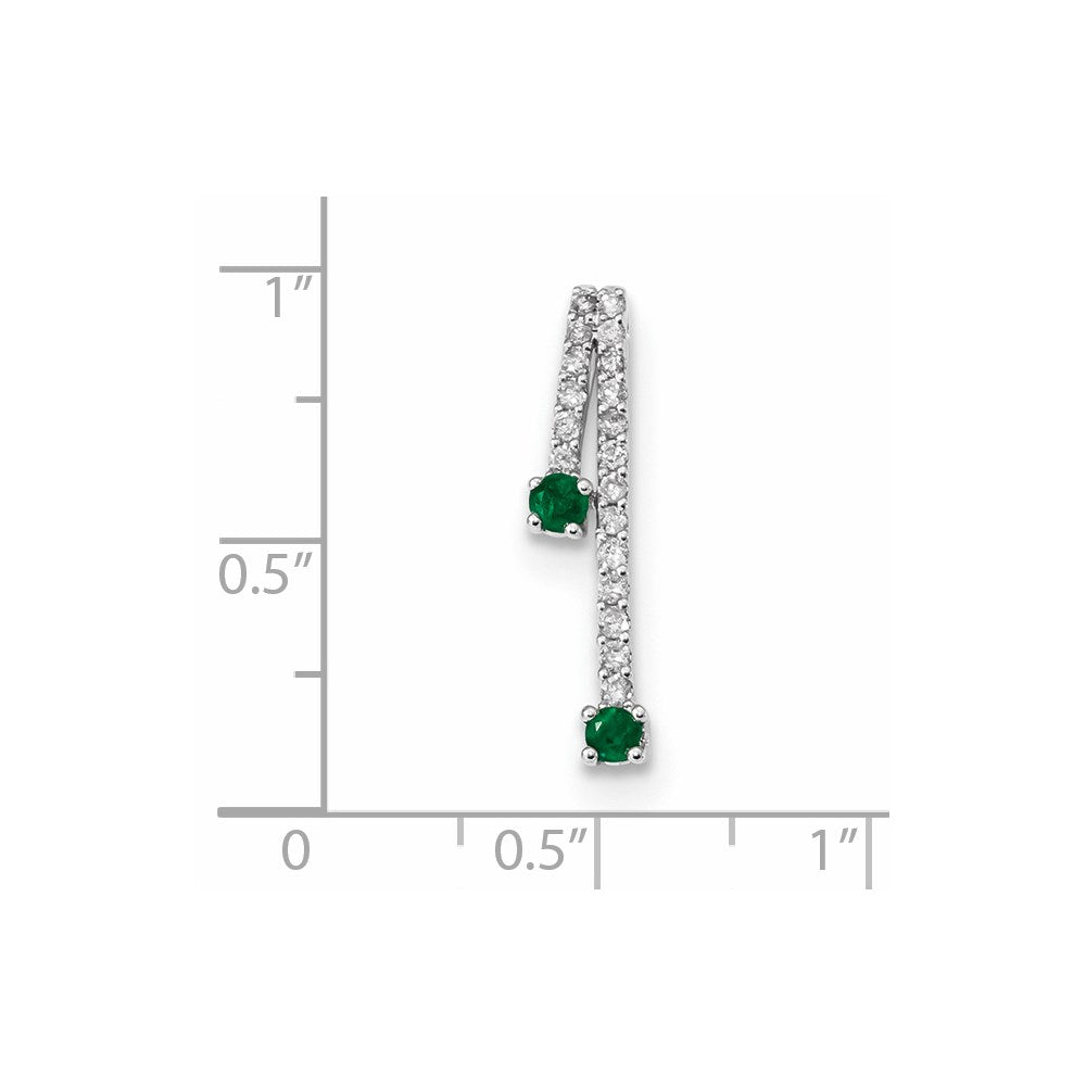 14k White Gold Real Diamond and Emerald Polished Chain Slide