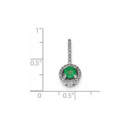 14k White Gold Real Diamond & Emerald Pendant