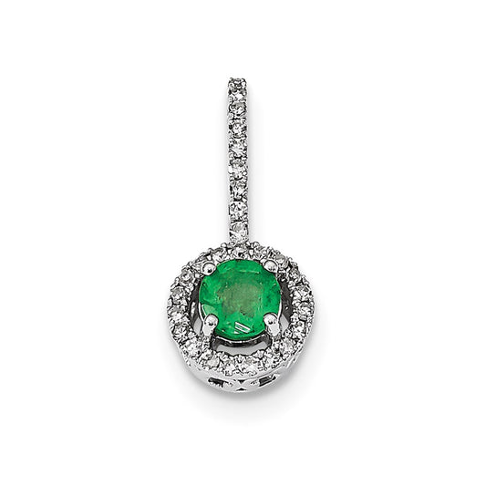 14k White Gold Real Diamond & Emerald Pendant