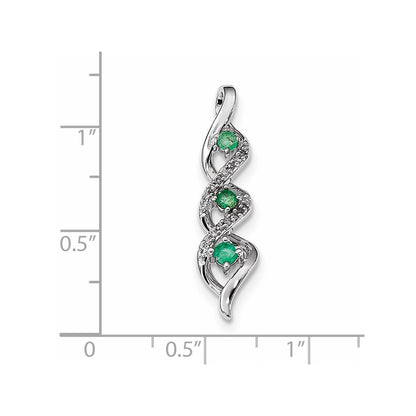 14k White Gold Real Diamond & Emerald Chain Slide