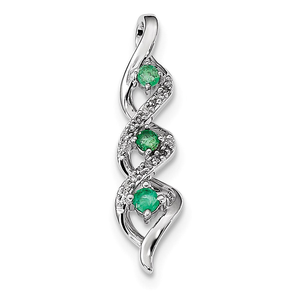 14k White Gold Real Diamond & Emerald Chain Slide