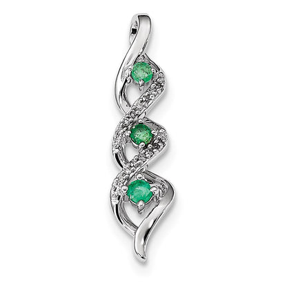 14k White Gold Real Diamond & Emerald Chain Slide