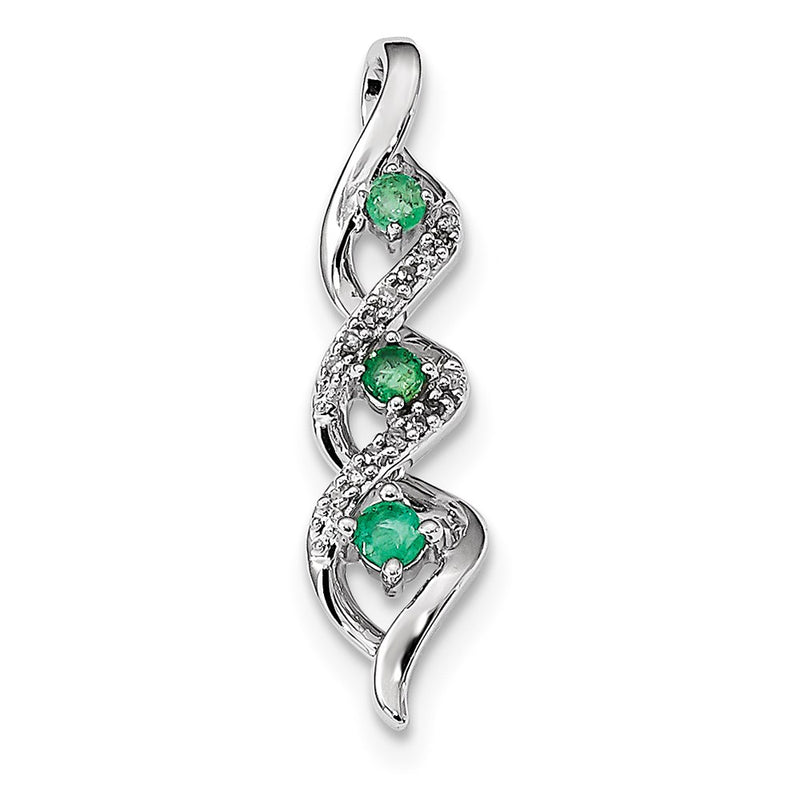 14k White Gold Real Diamond & Emerald Chain Slide