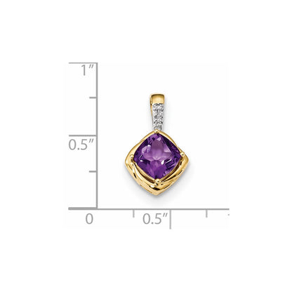 14k Amethyst and Diamond Polished Pendant