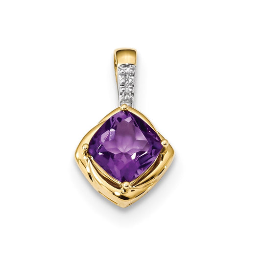 14k Amethyst and Diamond Polished Pendant