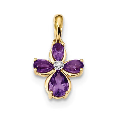 14K Yellow Gold Amethyst & Real Diamond Pendant