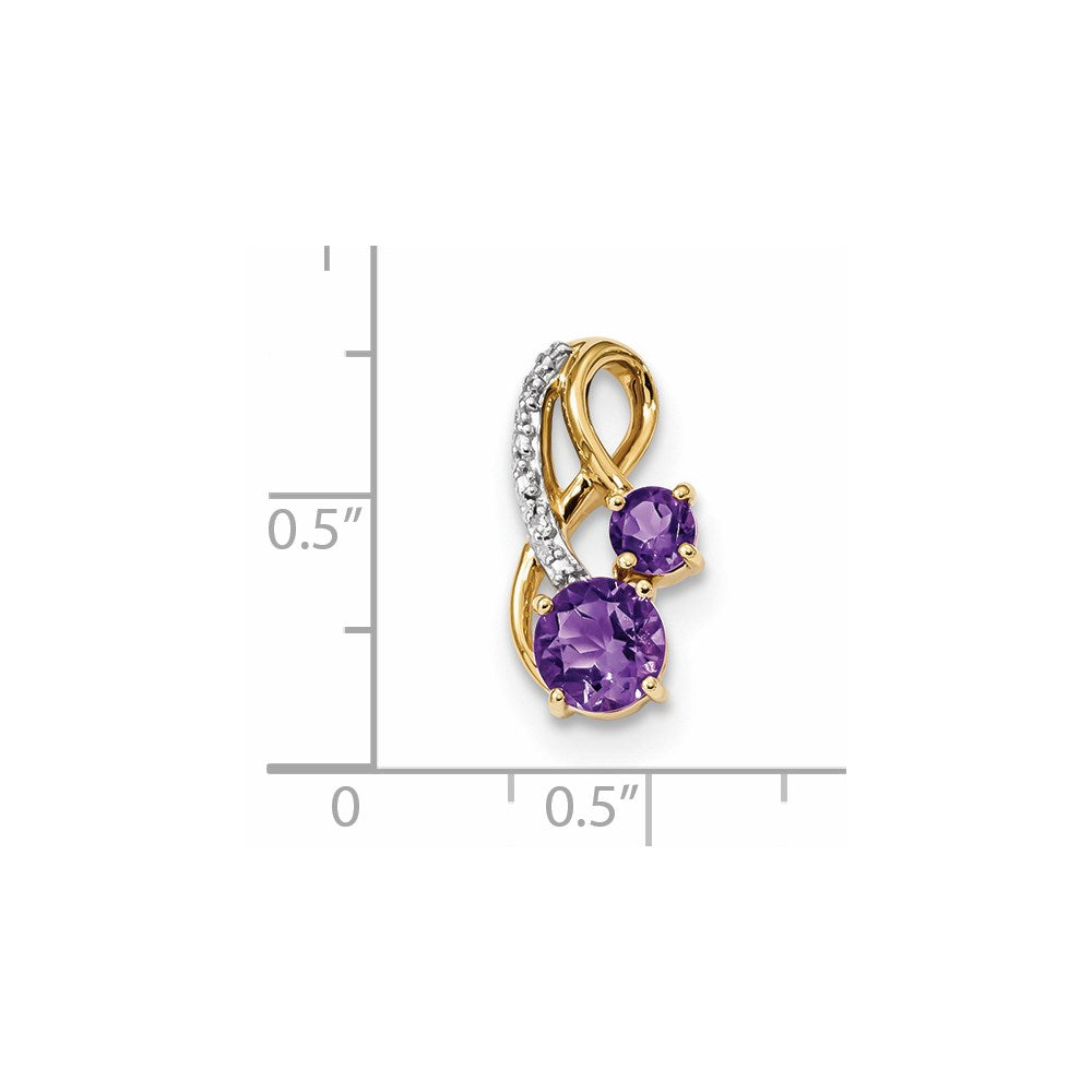 14K Yellow Gold Amethyst & Real Diamond Polished Pendant