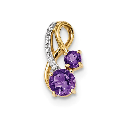 14K Yellow Gold Amethyst & Real Diamond Polished Pendant